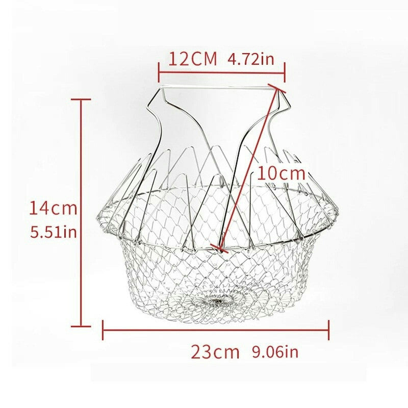 Stainless Steel Multi-Functional Fold-able Frying Basket For Fries – Mesh Steam, Rinse, Strain & Fry Basket