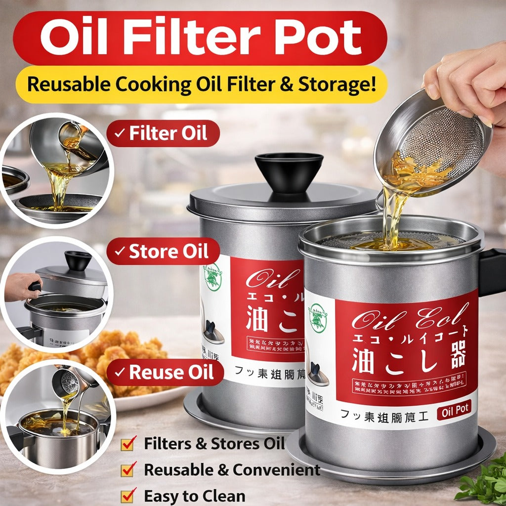 Kitchen oil storage jug with strainer for clean and reusable frying oil Pakistan