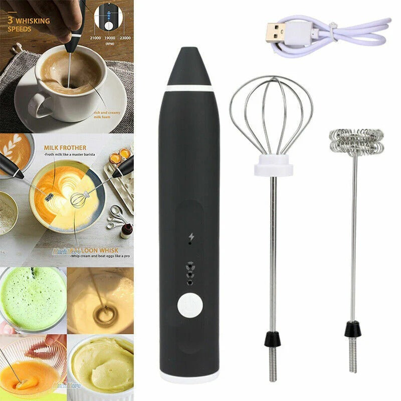 Handheld coffee beater mixing milk smoothly for cappuccino and latte