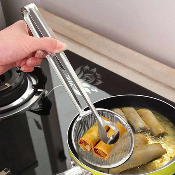 2 in 1 frying tong with strainer used for deep frying snacks in Pakistan kitchen