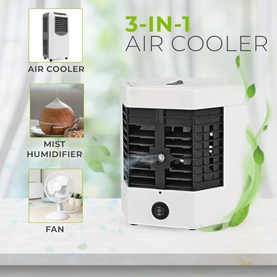 Portable mini air cooler with mist fan and LED light for home use in Pakistan