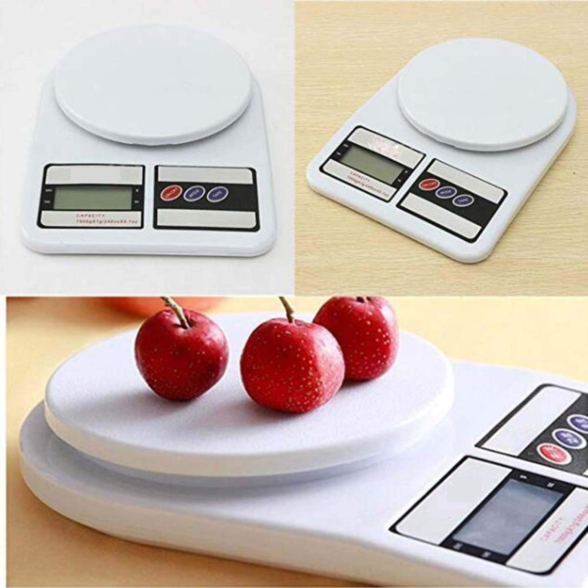 Electronic food weight scale measuring in grams and ounces for home kitchen use