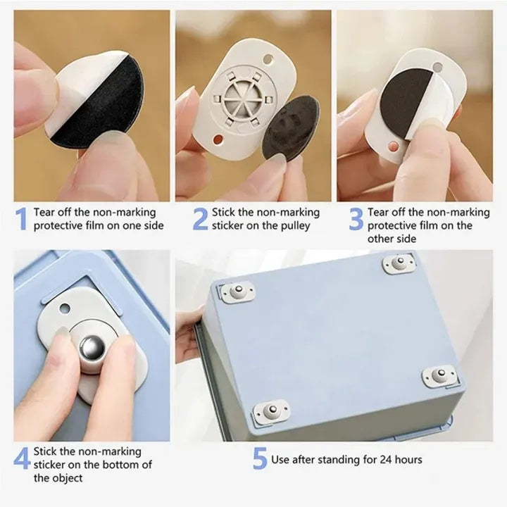 Stick on mini caster wheels for drawers and plastic boxes easy to install