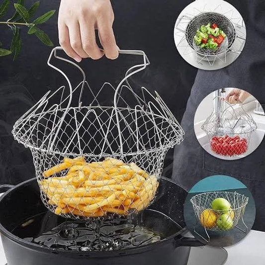 Stainless steel foldable chef basket used for washing vegetables and fruits in kitchen Pakistan