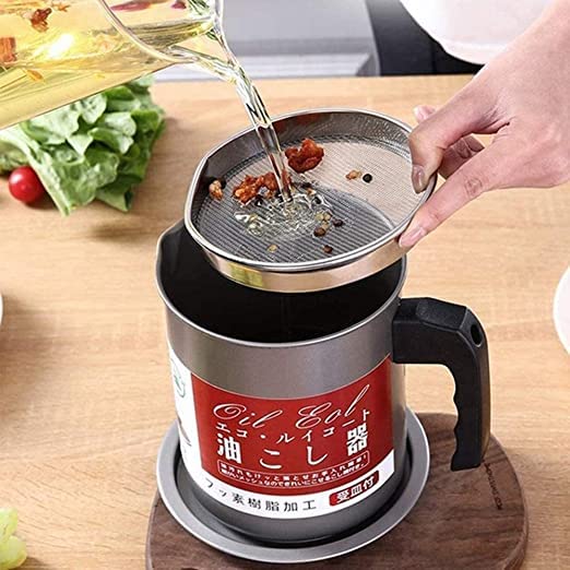 High quality fryer oil filter pot with stainless steel strainer for kitchen use in Pakistan