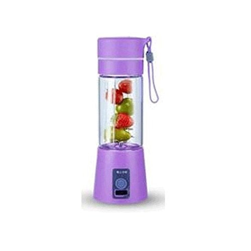 Purple portable blender with fruits inside 