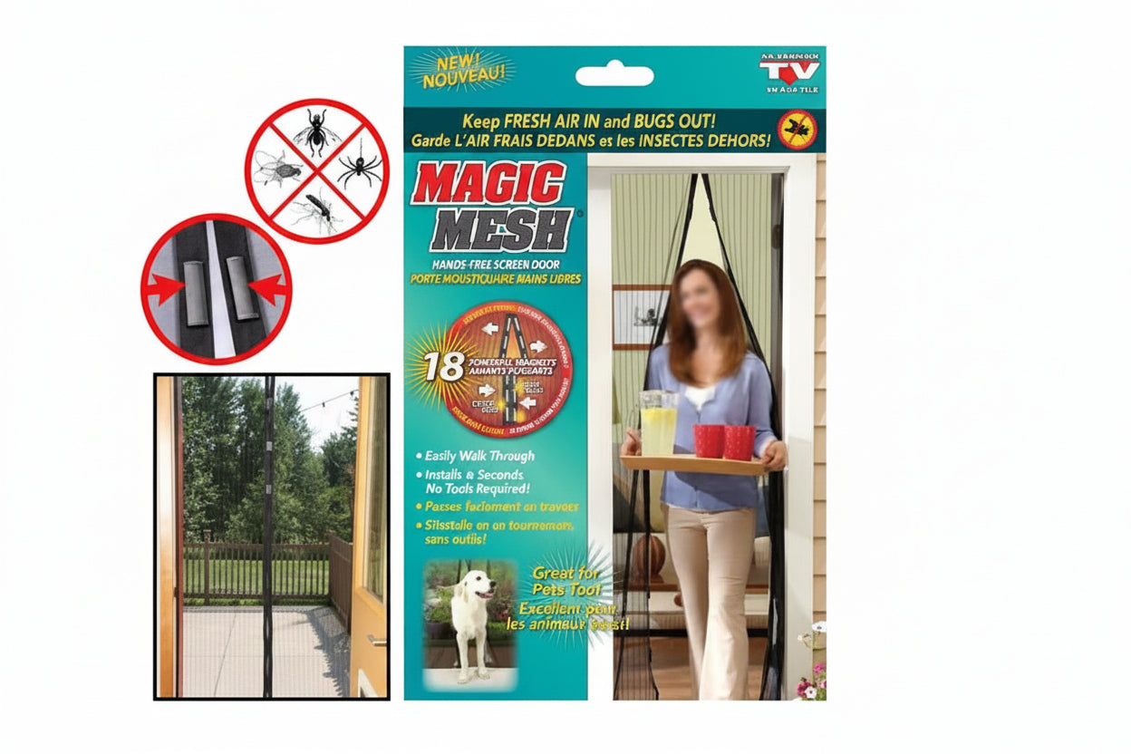 Magnetic mosquito mesh door screen installed on home doorway in Pakistan