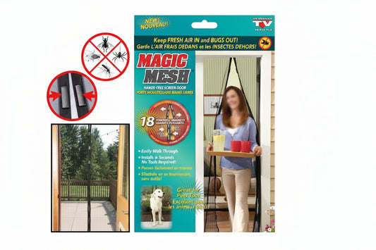 Magnetic mosquito mesh door screen installed on home doorway in Pakistan
