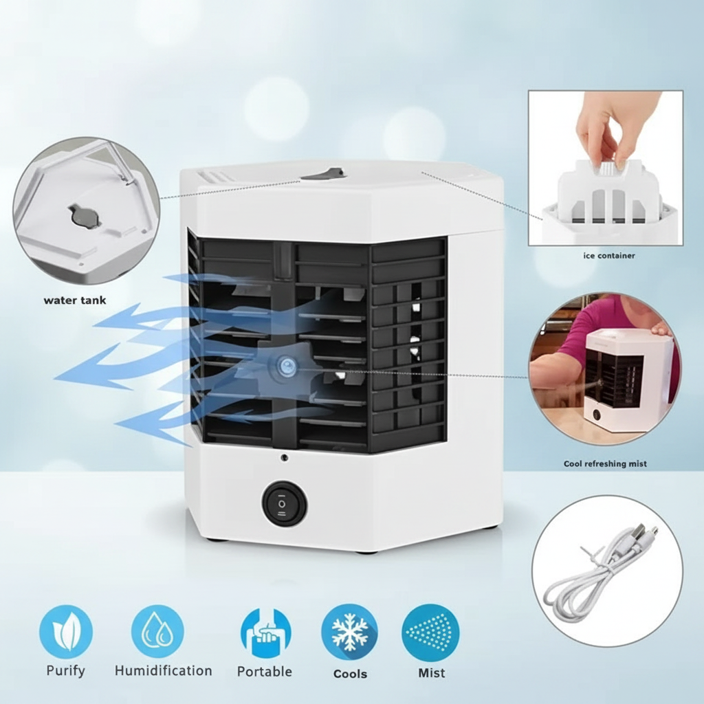 USB rechargeable air cooler cooling small room in hot summer Pakistan