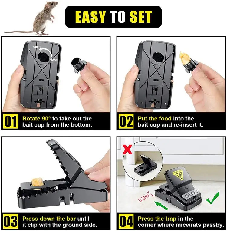 One touch mouse trap catching rat quickly and safely in kitchen setting
