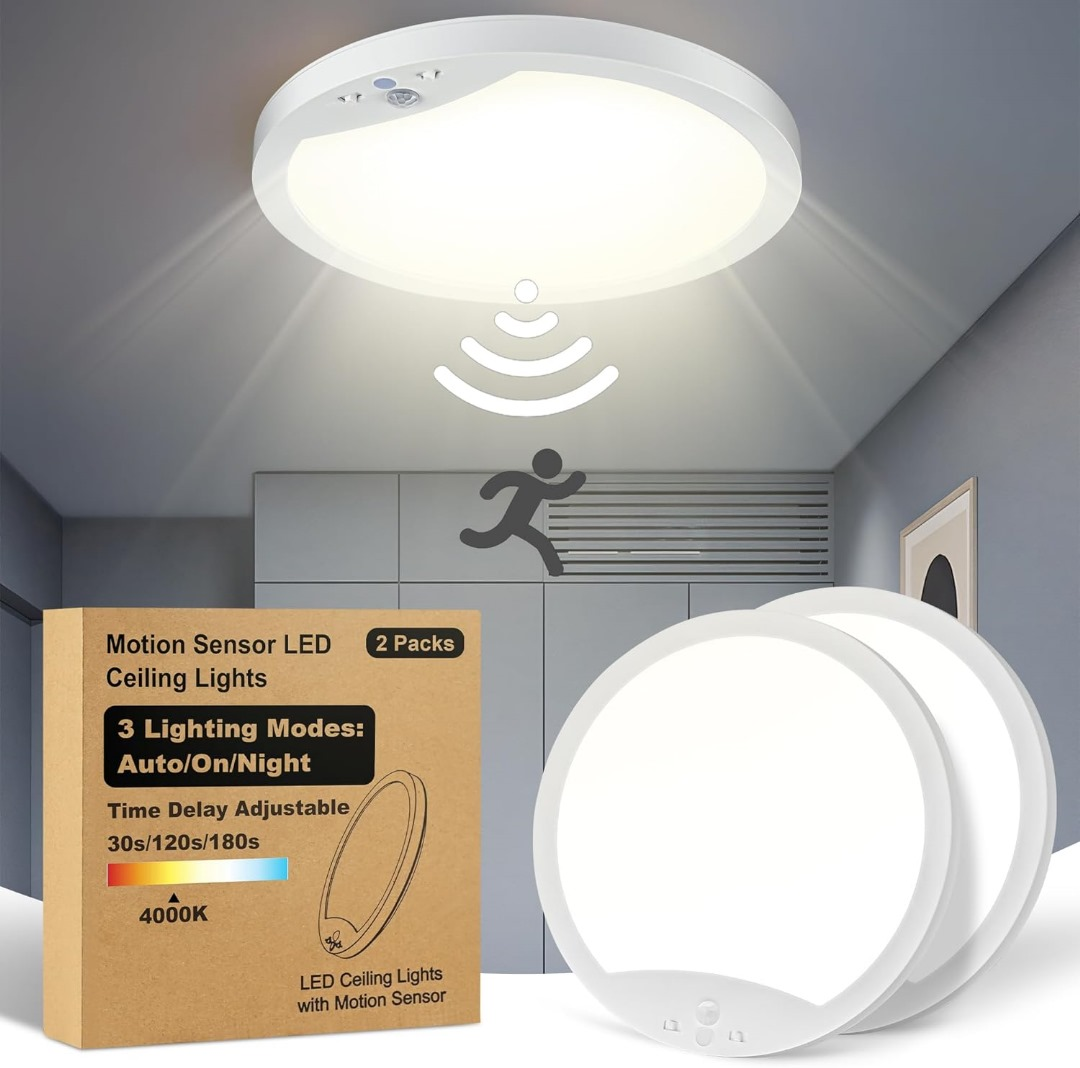 Rechargeable motion sensor light installed on wall for stairs and corridor safety