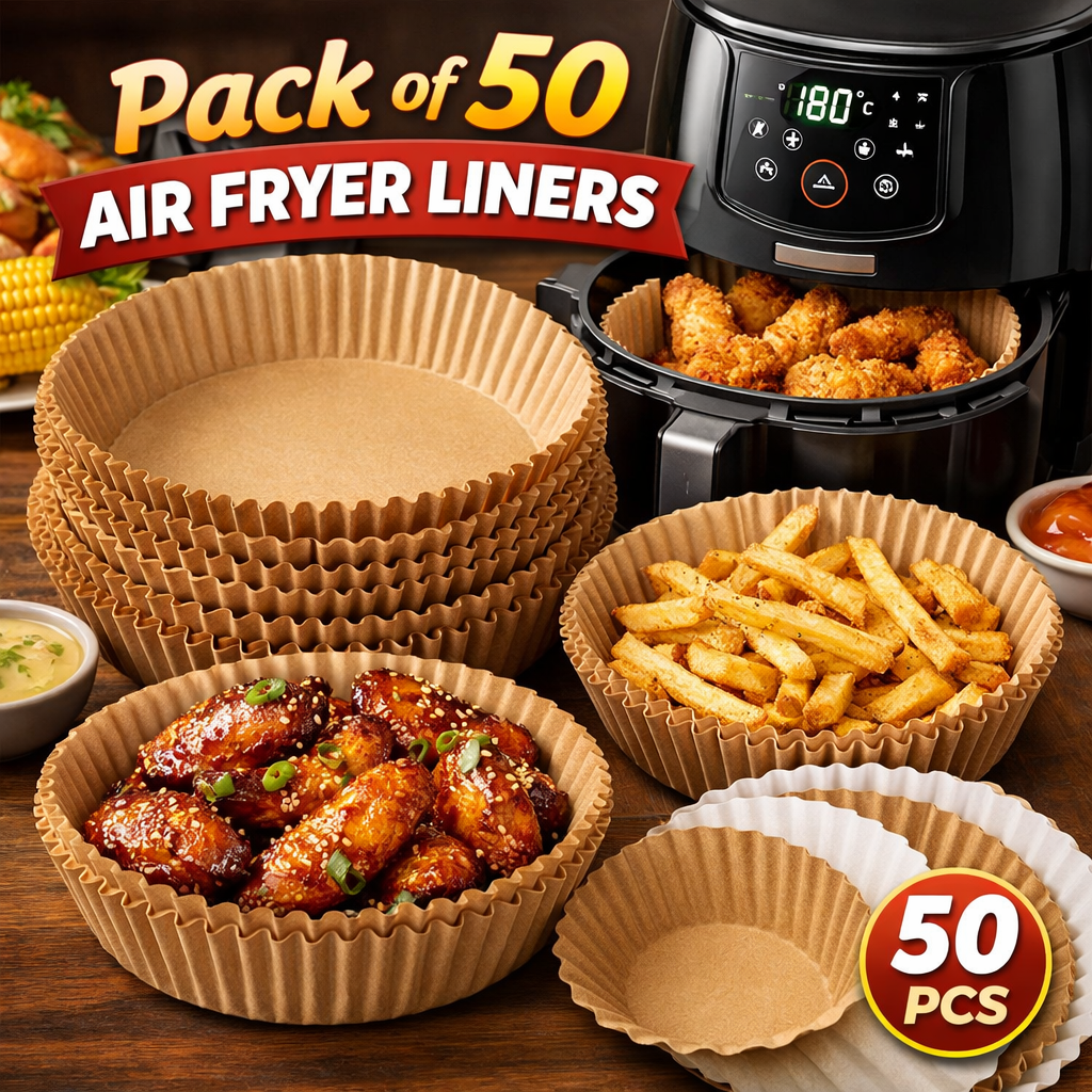 Pack of 50 disposable air fryer liners for easy cooking and cleaning in Pakistan