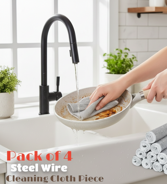 Pack of 4 steel mesh scrubber pads for cleaning pots and dishes in Pakistani kitchen
