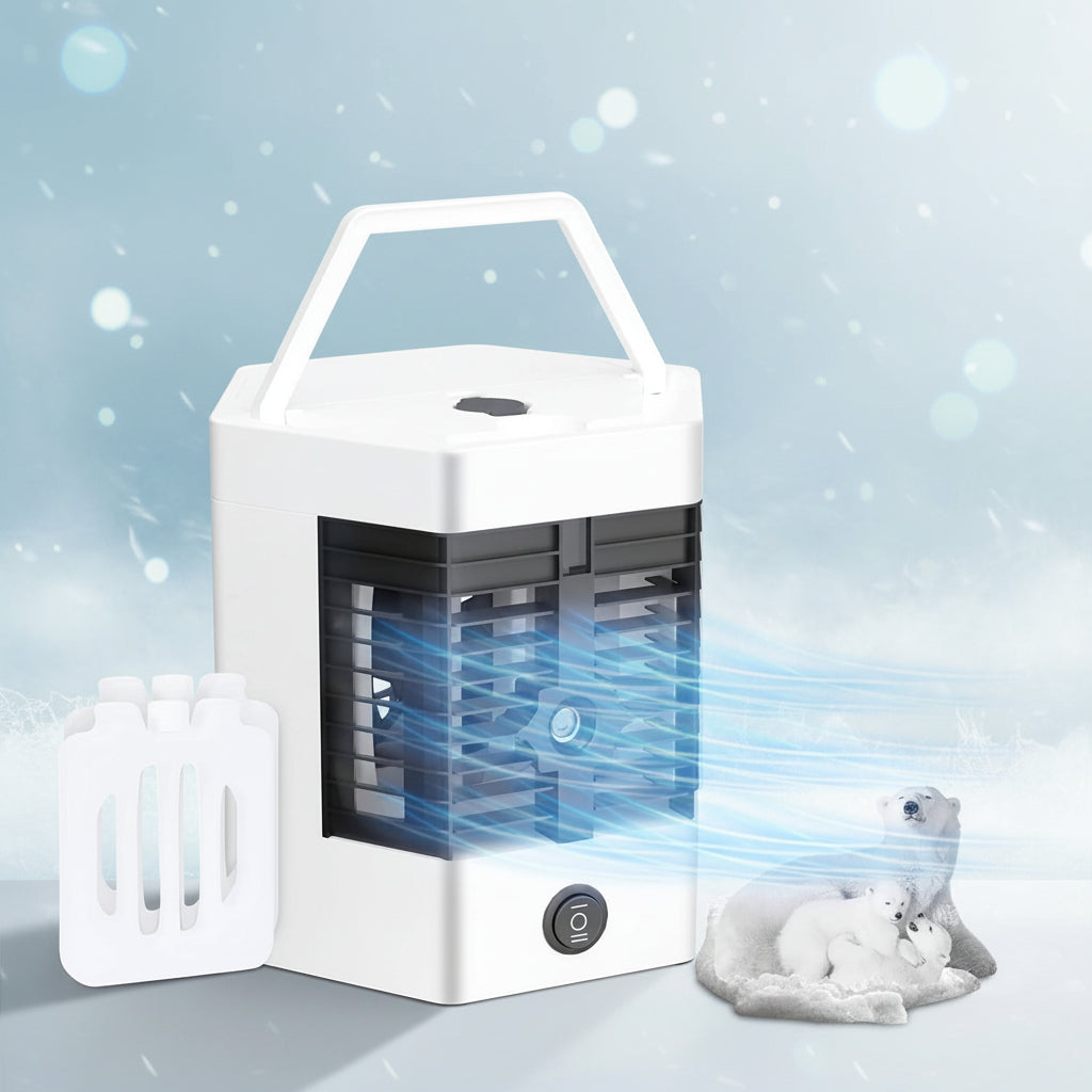 Portable mini air cooler with mist fan and LED light for home use in Pakistan