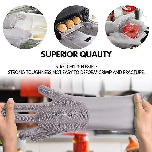 Silicone dishwashing gloves for kitchen cleaning in Pakistan with built in scrubber