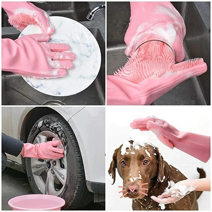 Durable silicone cleaning gloves for washing dishes and removing grease easily