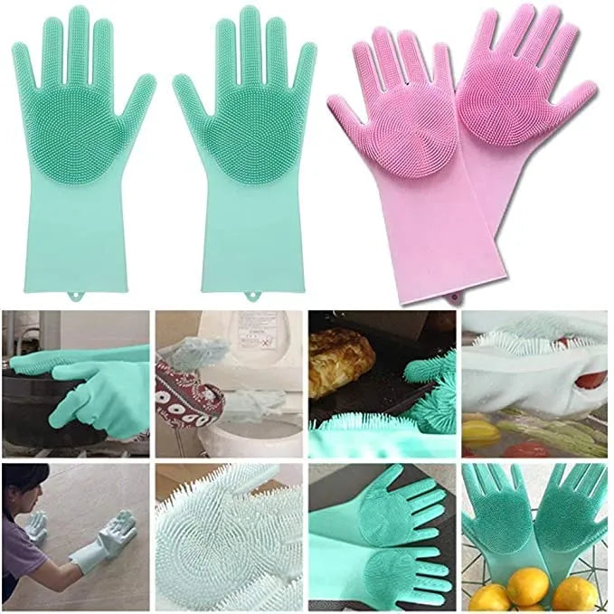 Reusable heat resistant cleaning gloves for washing dishes and household use