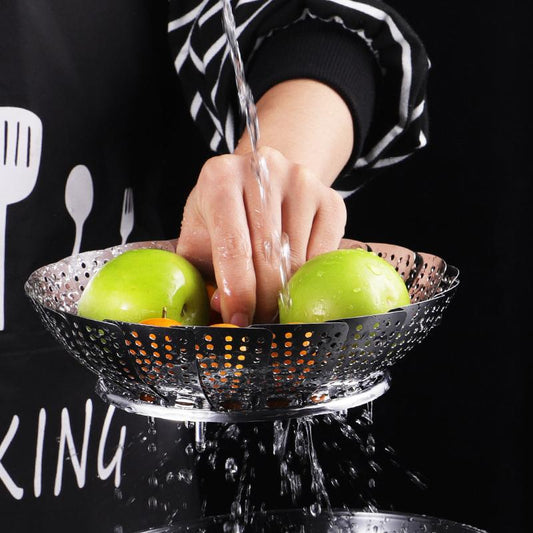 Stainless steel folding vegetable steamer basket for healthy cooking in Pakistan kitchen