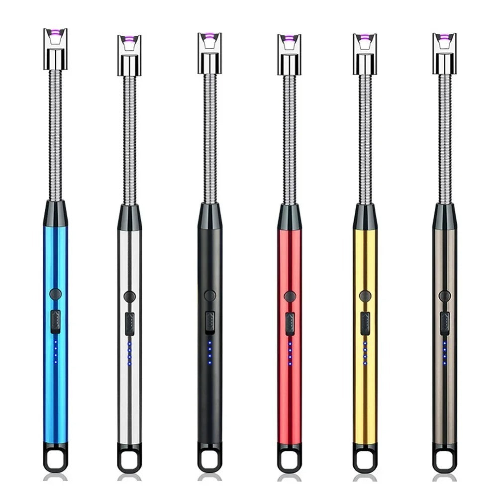 windproof electronic lighter with safety lock flexible neck USB rechargeable kitchen tool