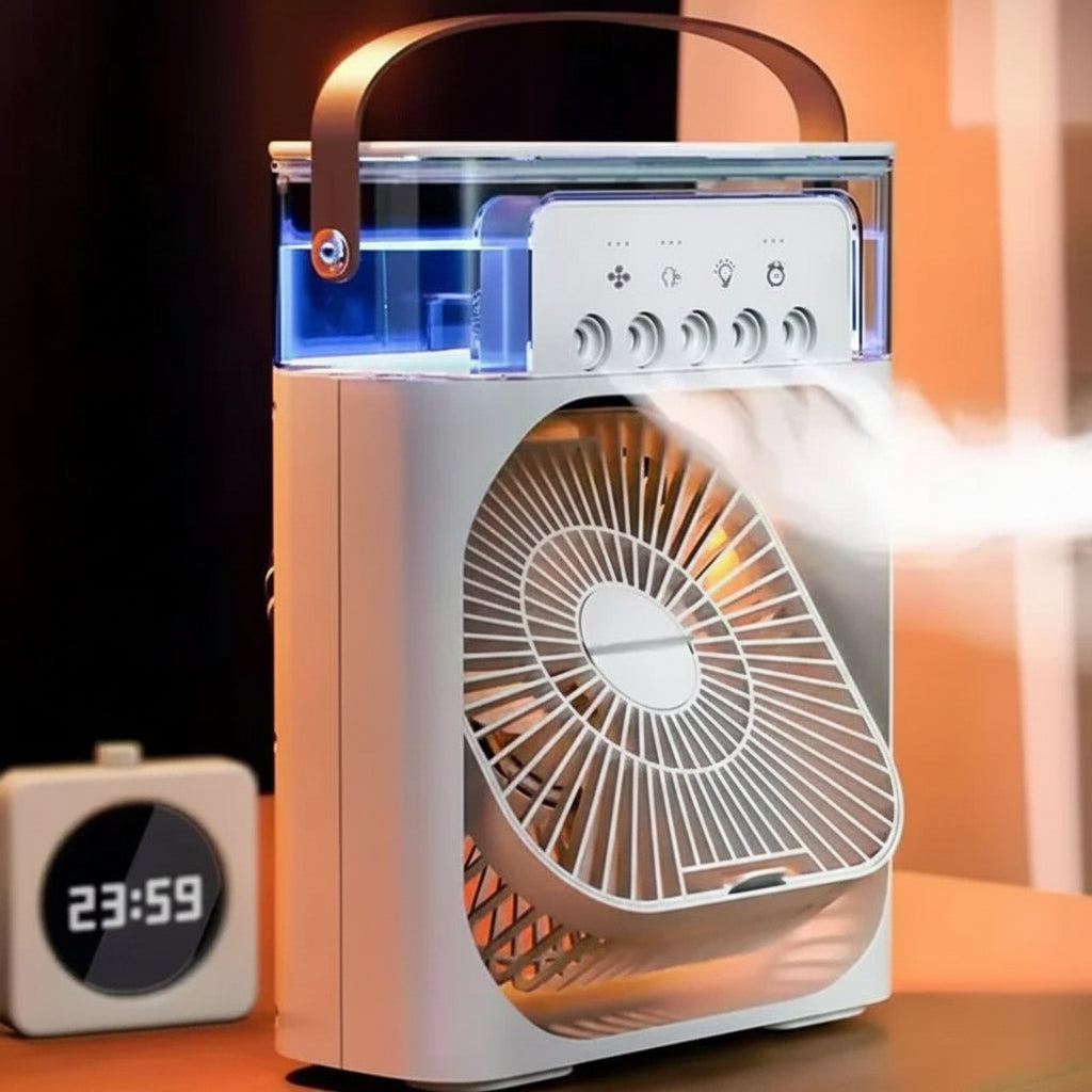 5 Hole Mist Cooling Fan with LED Light & Adjustable Speed Portable Mini Air Cooler for Pakistan Summer