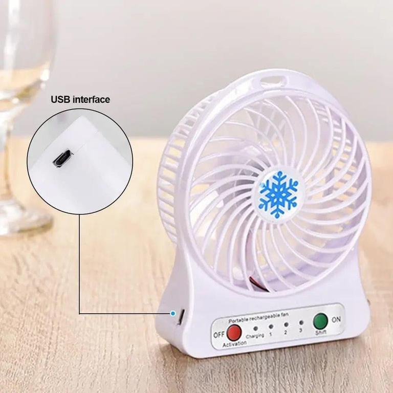 Rechargeable desk fan providing cool air for office and home workspace