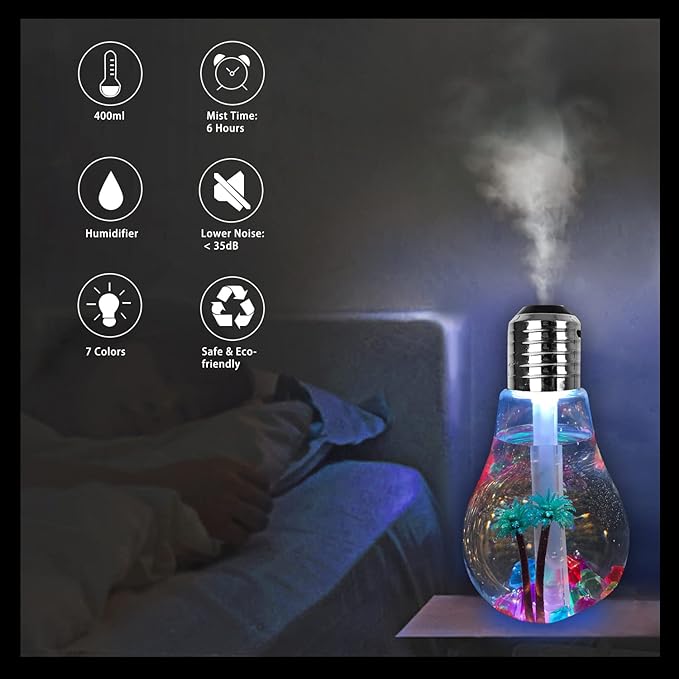 Bulb shape USB air humidifier and aroma diffuser with soft LED light for home use in Pakistan