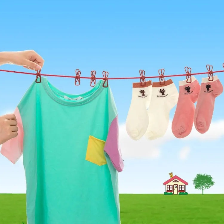 Portable clothesline rope with clips for drying clothes at home in Pakistan