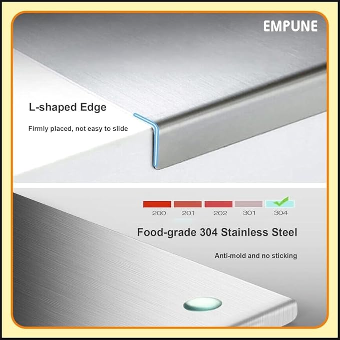 Non porous stainless steel cutting board for clean and safe food preparation