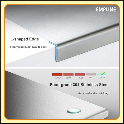 Non porous stainless steel cutting board for clean and safe food preparation
