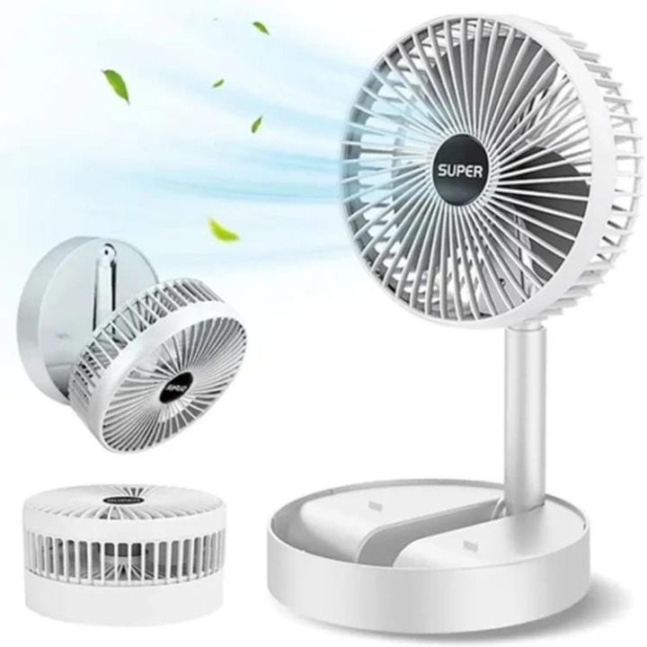 USB rechargeable portable fan for travel with adjustable height and compact design