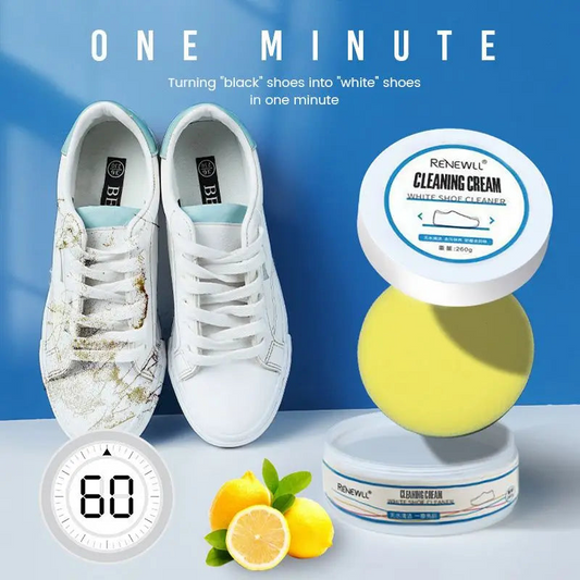 Shoe cleaning cream removing stains from white sneakers at home in Pakistan