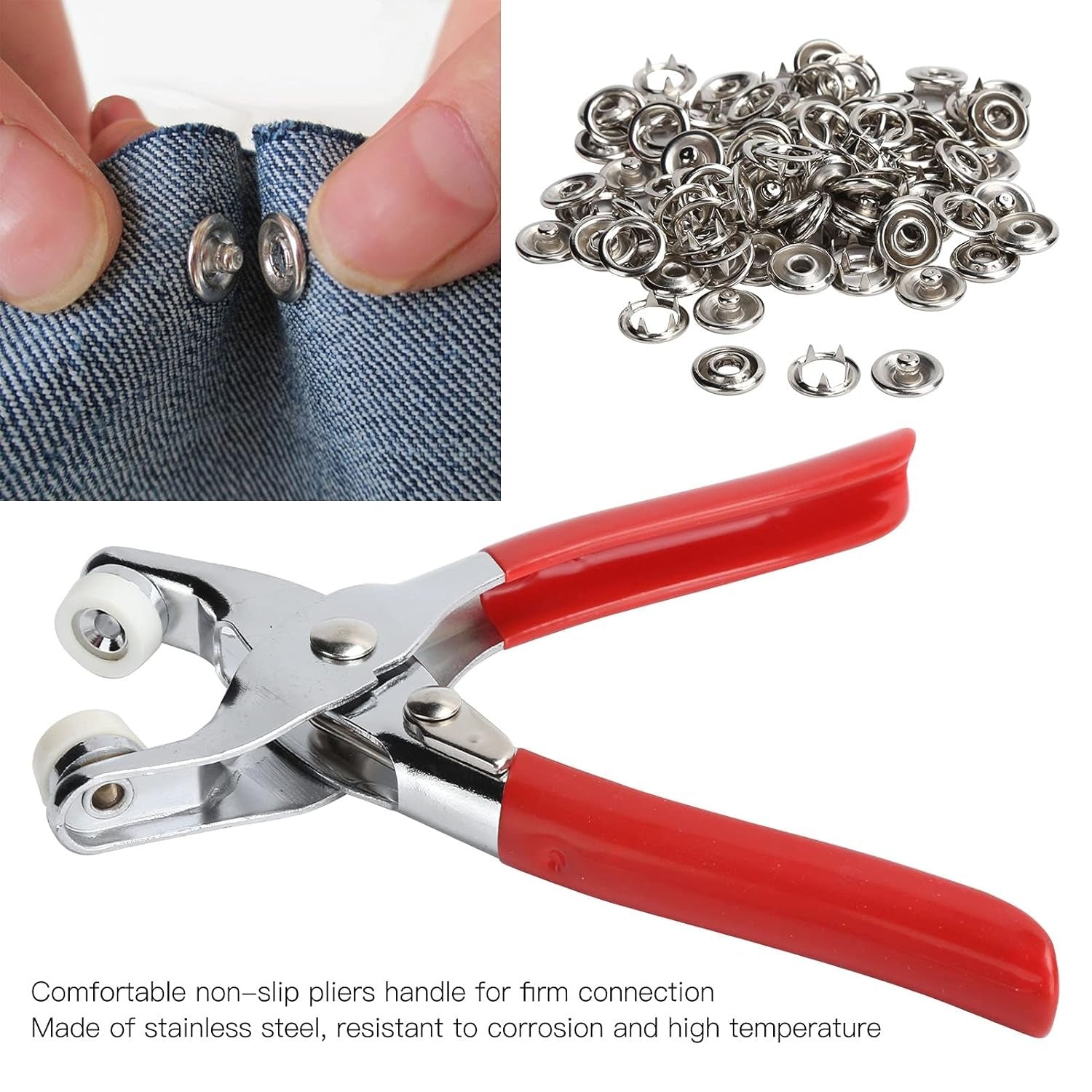 Hand press snap button tool for fabric and clothing easy to use at home