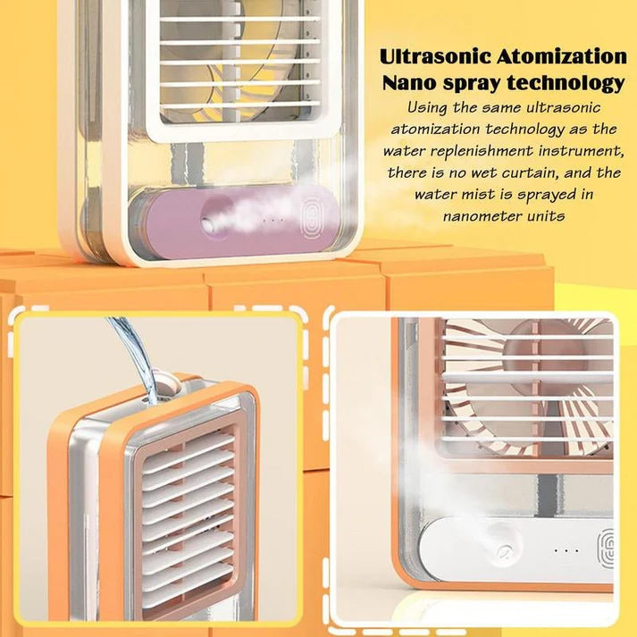 Handheld rechargeable mist fan for travel and indoor cooling in Pakistan heat