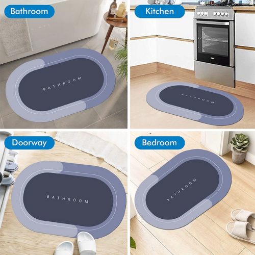 Quick dry floor mat for bathroom and kitchen use with non slip backing