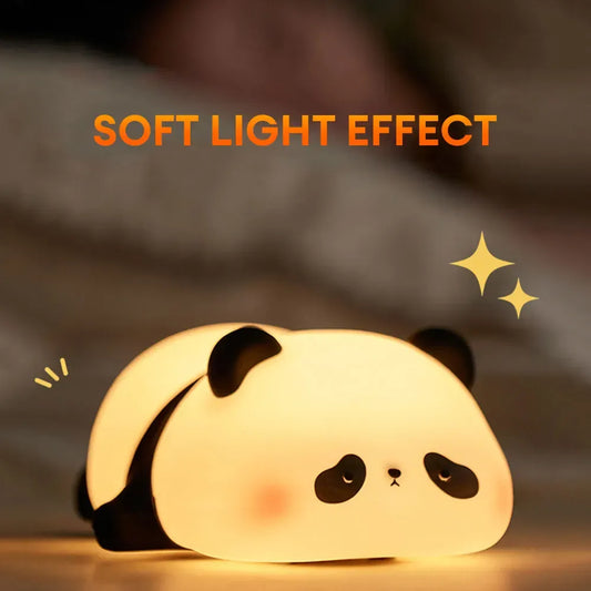 Cute panda night lamp glowing softly in kids bedroom for peaceful sleep in Pakistan