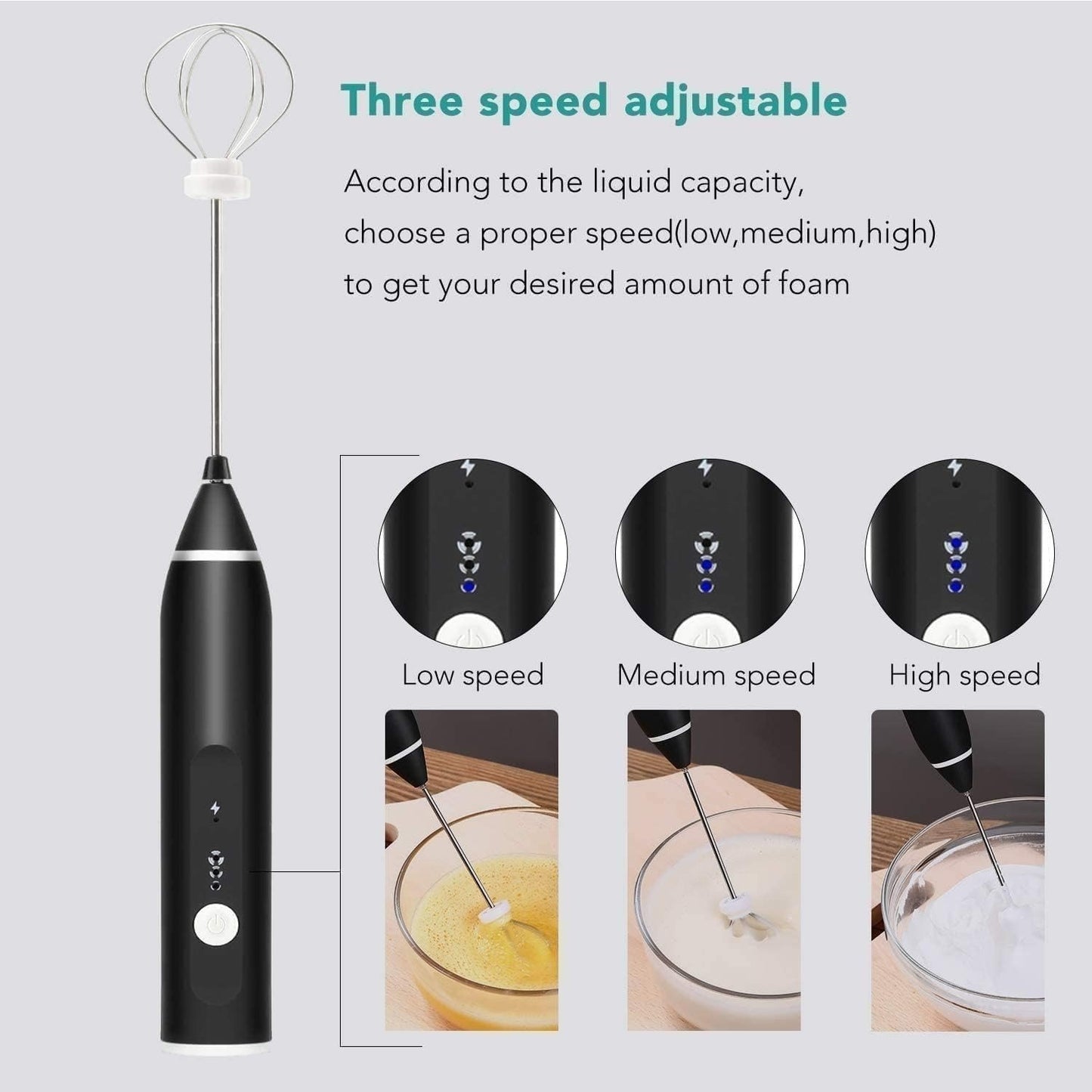 milk coffee frother with three speed settings 