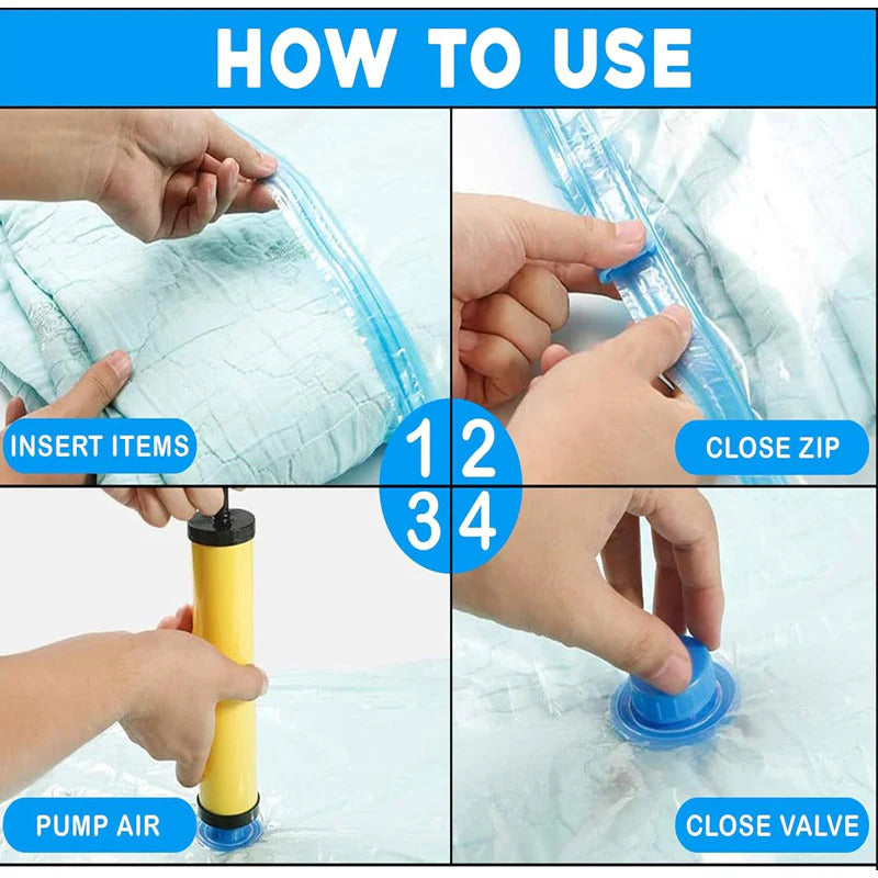 Air tight vacuum seal bags reducing clothes storage space in wardrobe