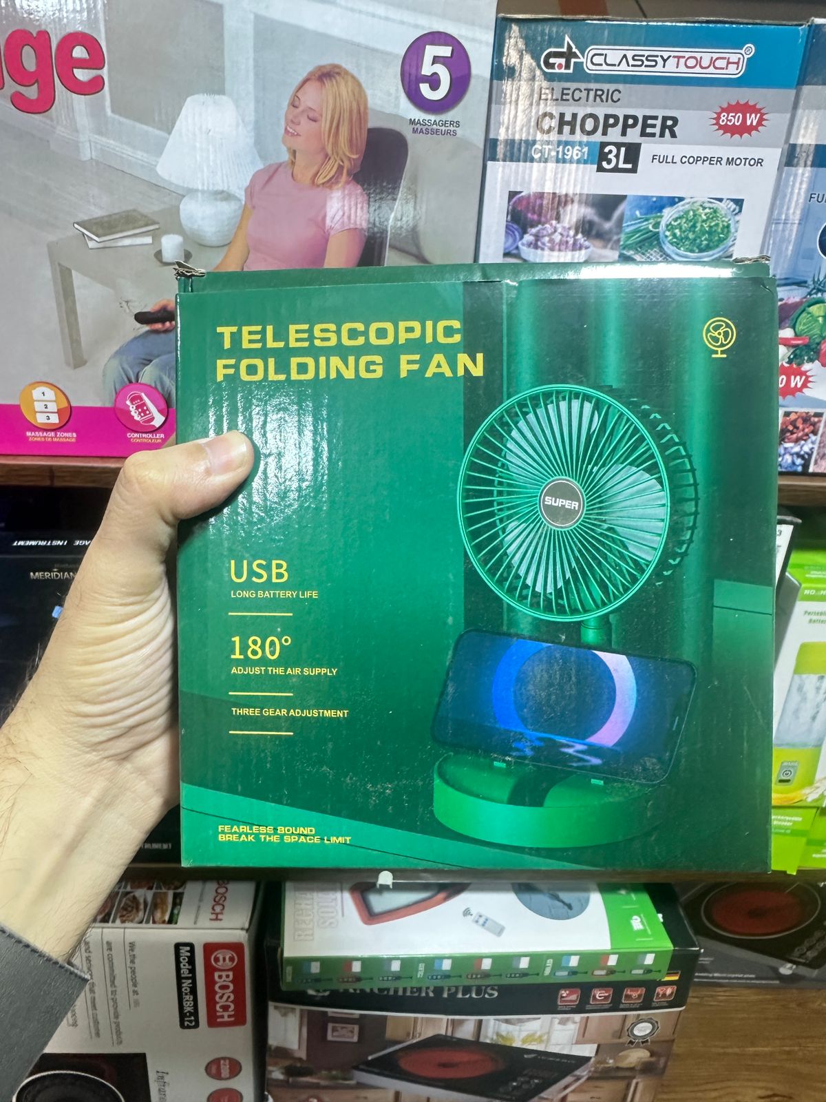 Rechargeable Telescope Fan Portable Foldable Height Adjustable Fan for Home and Travel